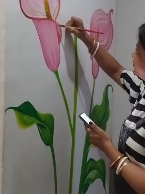 Calla, In Progress: Mid-session on the calla lily wall: shading each petal by hand, one stroke at a time.
